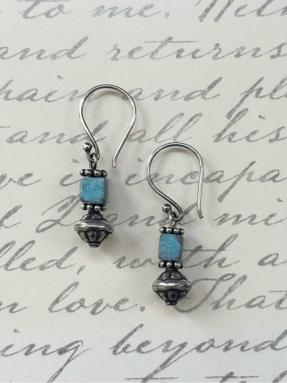 Sterling Silver Bali Bead Earrings with Turquoise Beads